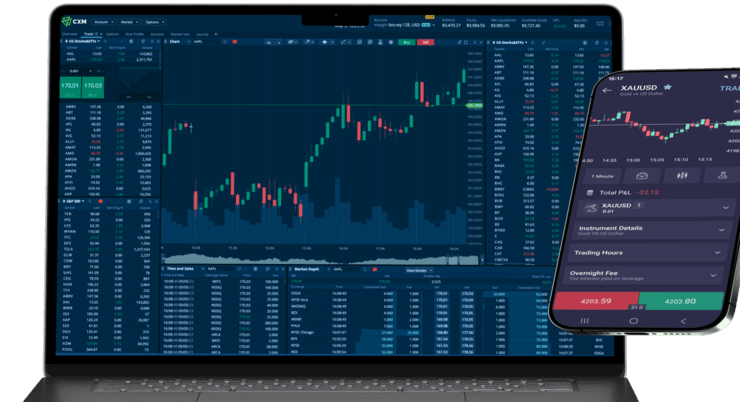 CXM Trader trading platform on desktop and mobile
